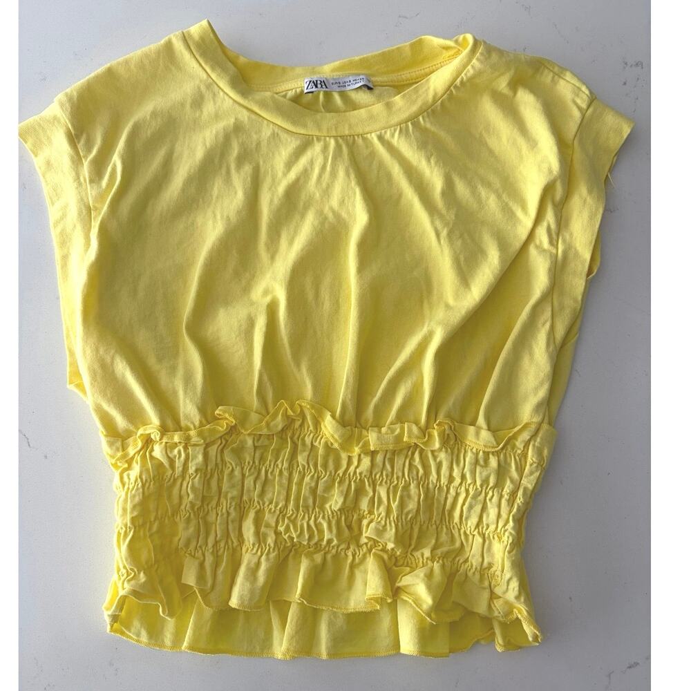 ZARA smocked waist top yellow sz S cap sleeved lightweight flirty beach summer